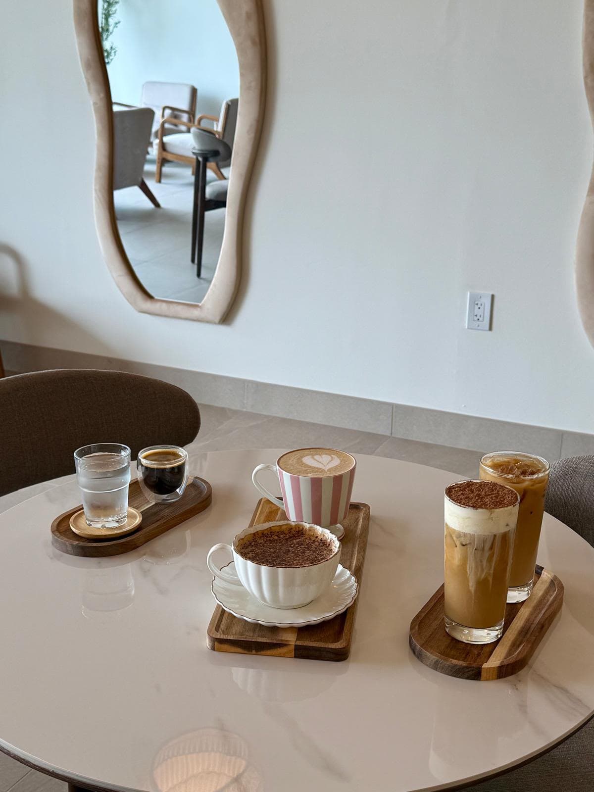 Coffee and other drinks on a table