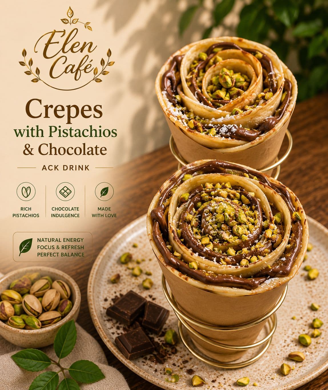 Pistachio & Chocolate Crepes