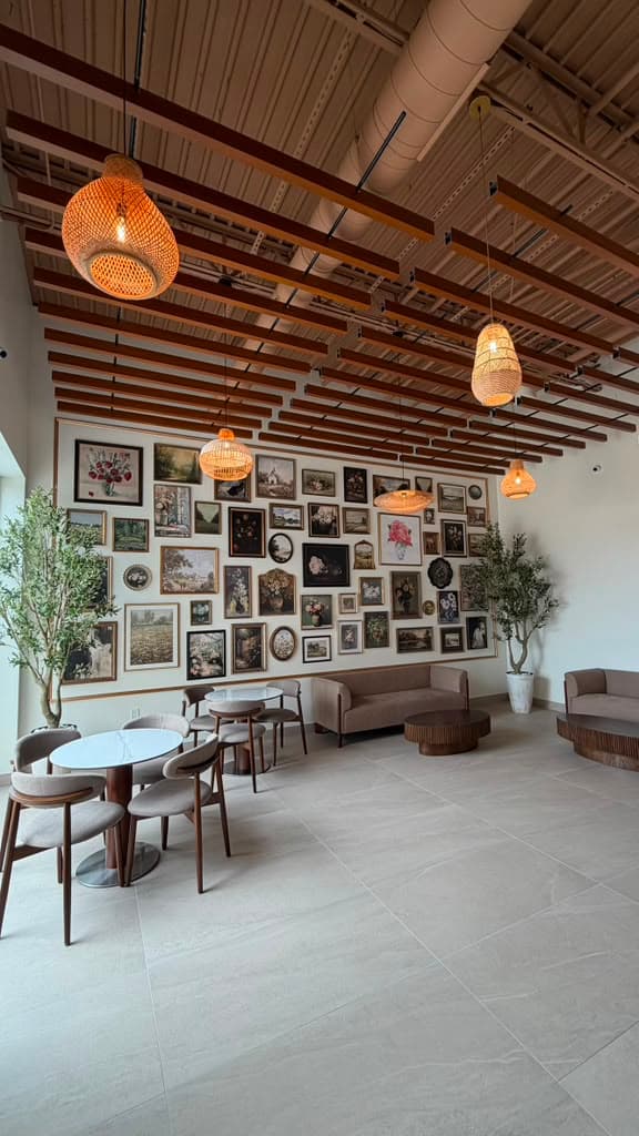 Warm, inviting interior of a coffee shop